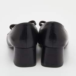 Pre Owned Prada Sports Black Leather Bow Cap Toe Block Heel Pumps Size 39.5