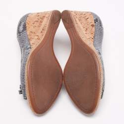 Pre Owned Prada Sport Blue Python Embossed Leather Peep Toe Wedge Espadrille Pumps Size 36