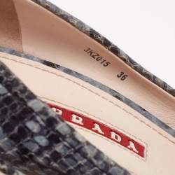 Pre Owned Prada Sport Blue Python Embossed Leather Peep Toe Wedge Espadrille Pumps Size 36