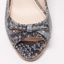 Pre Owned Prada Sport Blue Python Embossed Leather Peep Toe Wedge Espadrille Pumps Size 36