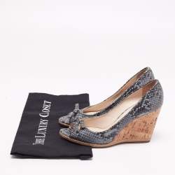 Pre Owned Prada Sport Blue Python Embossed Leather Peep Toe Wedge Espadrille Pumps Size 36