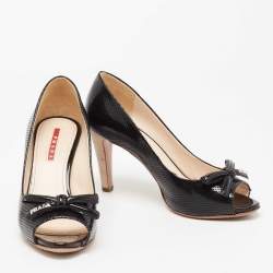 Pre Owned Prada Sport Black Patent Leather Peep Toe Pumps Size 37