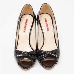 Pre Owned Prada Sport Black Patent Leather Peep Toe Pumps Size 37