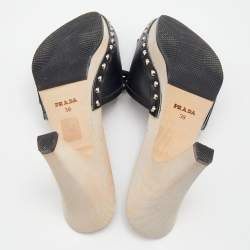 Pre Owned Prada Sport Black Leather Bow Wooden Clogs Size 38