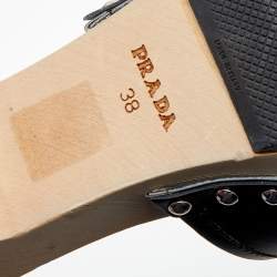 Pre Owned Prada Sport Black Leather Bow Wooden Clogs Size 38