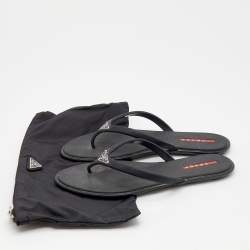 Pre Owned Prada Sport Black Rubber Thong Flats Size 38