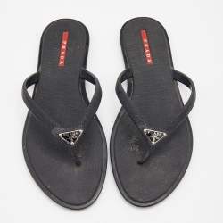 Pre Owned Prada Sport Black Rubber Thong Flats Size 38