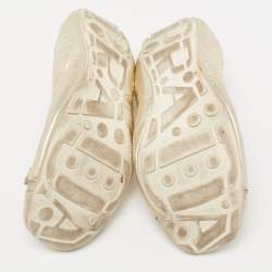 Pre Owned Prada Sport Dull Gold Leather Bow Logo Scrunch Ballet Flats Size 37