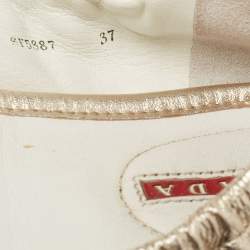 Pre Owned Prada Sport Dull Gold Leather Bow Logo Scrunch Ballet Flats Size 37