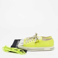 Pre Owned Prada Sport Neon Yellow/Silver Leather Cap Toe Low Top Sneakers Size 40