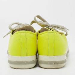 Pre Owned Prada Sport Neon Yellow/Silver Leather Cap Toe Low Top Sneakers Size 40