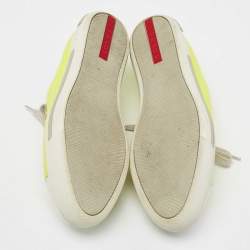 Pre Owned Prada Sport Neon Yellow/Silver Leather Cap Toe Low Top Sneakers Size 40