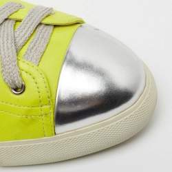 Pre Owned Prada Sport Neon Yellow/Silver Leather Cap Toe Low Top Sneakers Size 40