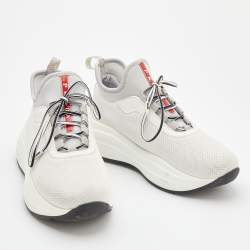 Pre Owned Prada Sport White/Grey Mesh and Neoprene America’s Cup Sneakers Size 36
