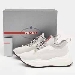 Pre Owned Prada Sport White/Grey Mesh and Neoprene America’s Cup Sneakers Size 36