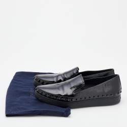 Pre Owned Prada Sport Black Saffiano Patent Leather Studded Slip On Sneakers Size 41