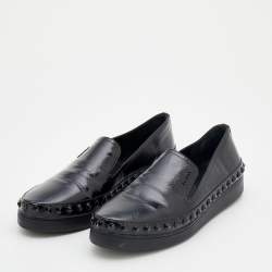 Pre Owned Prada Sport Black Saffiano Patent Leather Studded Slip On Sneakers Size 41