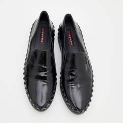 Pre Owned Prada Sport Black Saffiano Patent Leather Studded Slip On Sneakers Size 41