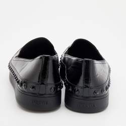 Pre Owned Prada Sport Black Saffiano Patent Leather Studded Slip On Sneakers Size 41