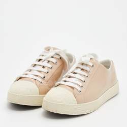 Pre Owned Prada Sport Beige Patent Leather Low Top Sneakers Size 38