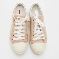 Pre Owned Prada Sport Beige Patent Leather Low Top Sneakers Size 38