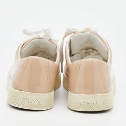 Pre Owned Prada Sport Beige Patent Leather Low Top Sneakers Size 38