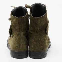 Pre Owned Prada Sport Olive Green/Black Suede and Rubber Lace-Up Ankle Boots Size 38