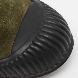 Pre Owned Prada Sport Olive Green/Black Suede and Rubber Lace-Up Ankle Boots Size 38