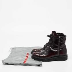 Pre Owned Prada Sport Burgundy/Black Patent Leather Ankle Boots Size 37