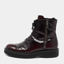 Pre Owned Prada Sport Burgundy/Black Patent Leather Ankle Boots Size 37
