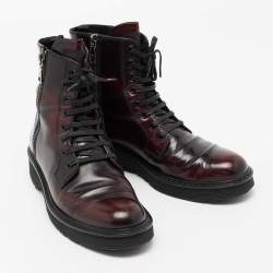 Pre Owned Prada Sport Burgundy/Black Patent Leather Ankle Boots Size 37