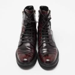 Pre Owned Prada Sport Burgundy/Black Patent Leather Ankle Boots Size 37