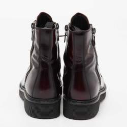 Pre Owned Prada Sport Burgundy/Black Patent Leather Ankle Boots Size 37