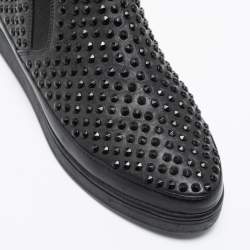 Pre Owned Prada Sport Black Leather Spikes Embellished Slip-On Sneakers Size 37