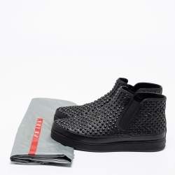 Pre Owned Prada Sport Black Leather Spikes Embellished Slip-On Sneakers Size 37