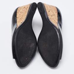 Pre Owned Prada Sport Black Patent Leather Peep Toe Cork Wedge Pumps Size 40