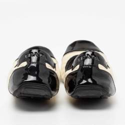 Pre Owned Prada Sport Off White/Black Leather And Patent Leather Cap Toe Scrunch Ballet Flats Size 38