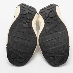 Pre Owned Prada Sport Off White/Black Leather And Patent Leather Cap Toe Scrunch Ballet Flats Size 38