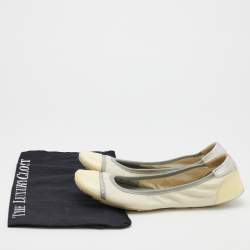 Pre Owned Prada Sport Cream/Grey Leather Scrunch Ballet Flats Size 38.5