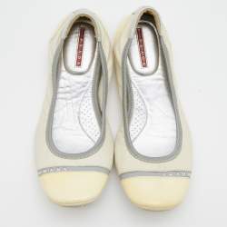 Pre Owned Prada Sport Cream/Grey Leather Scrunch Ballet Flats Size 38.5