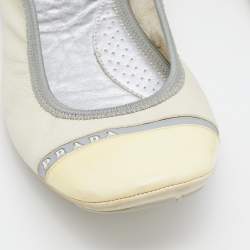 Pre Owned Prada Sport Cream/Grey Leather Scrunch Ballet Flats Size 38.5