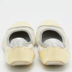 Pre Owned Prada Sport Cream/Grey Leather Scrunch Ballet Flats Size 38.5