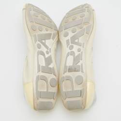 Pre Owned Prada Sport Cream/Grey Leather Scrunch Ballet Flats Size 38.5