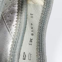 Pre Owned Prada Sport Cream/Grey Leather Scrunch Ballet Flats Size 38.5