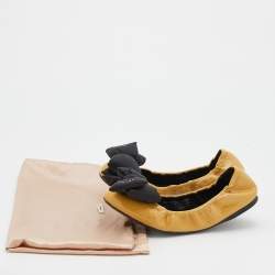 Pre Owned Prada Sport Mustard Patent Leather Bow Scrunch Ballet Flats Size 38