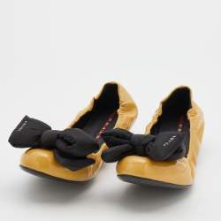 Pre Owned Prada Sport Mustard Patent Leather Bow Scrunch Ballet Flats Size 38