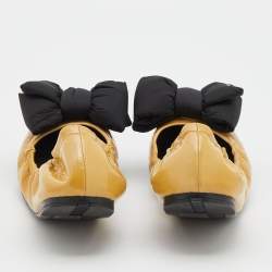 Pre Owned Prada Sport Mustard Patent Leather Bow Scrunch Ballet Flats Size 38