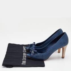 Pre Owned Prada Sport Blue Perforated Leather Bow Peep Toe Pumps Size 36