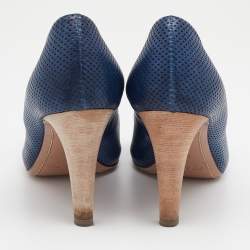 Pre Owned Prada Sport Blue Perforated Leather Bow Peep Toe Pumps Size 36