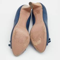 Pre Owned Prada Sport Blue Perforated Leather Bow Peep Toe Pumps Size 36